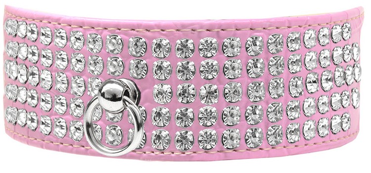 Mirage 5 Row Rhinestone Designer Croc Dog Collar Light Pink Size 14